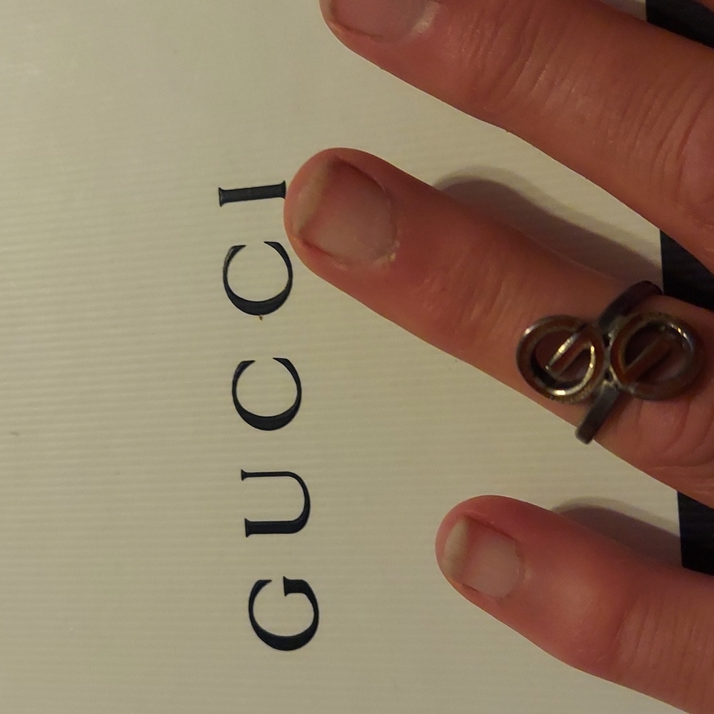 Awesome double GG Gucci ring with brown enamel, 925, vintage 70's, EVC!